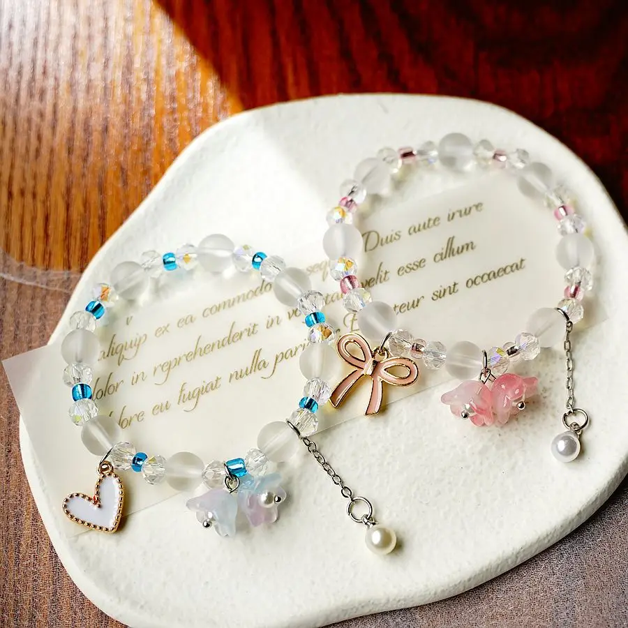 

2022 New Popular Pearl Bow Bracelet Simple Literary Pink Student Bracelet