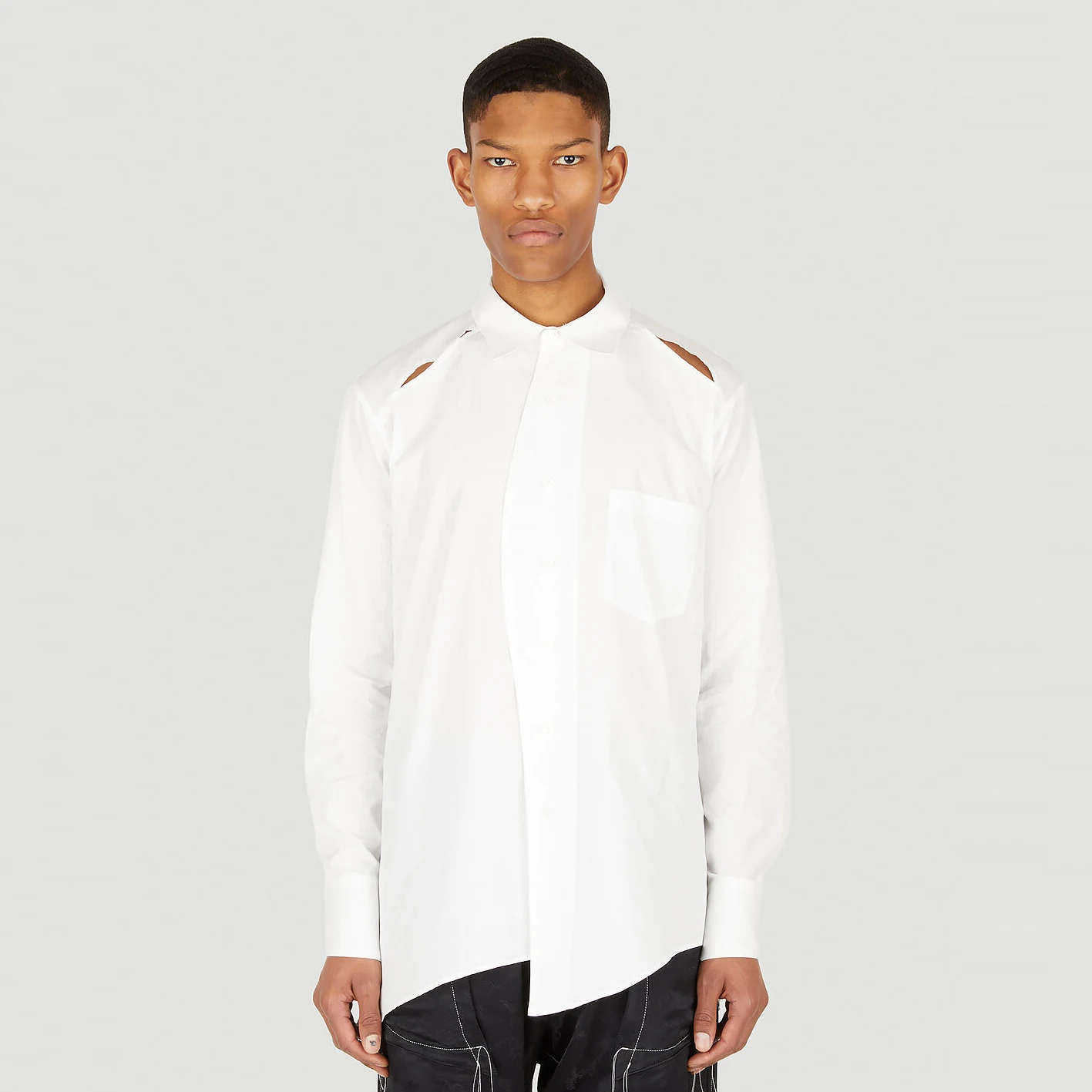 S-6XL!!2022 men's cotton poplin shirt with irregular hollow shape white designer