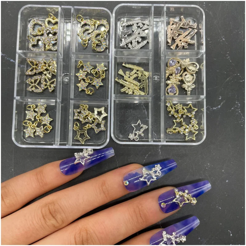 

Alloy Nail Charms Luxury Bow Star Heart Nail Art Parts Zircon Crystal Manicure Nails DIY Accessories Supplies 30pcs/20pcs/12pcs