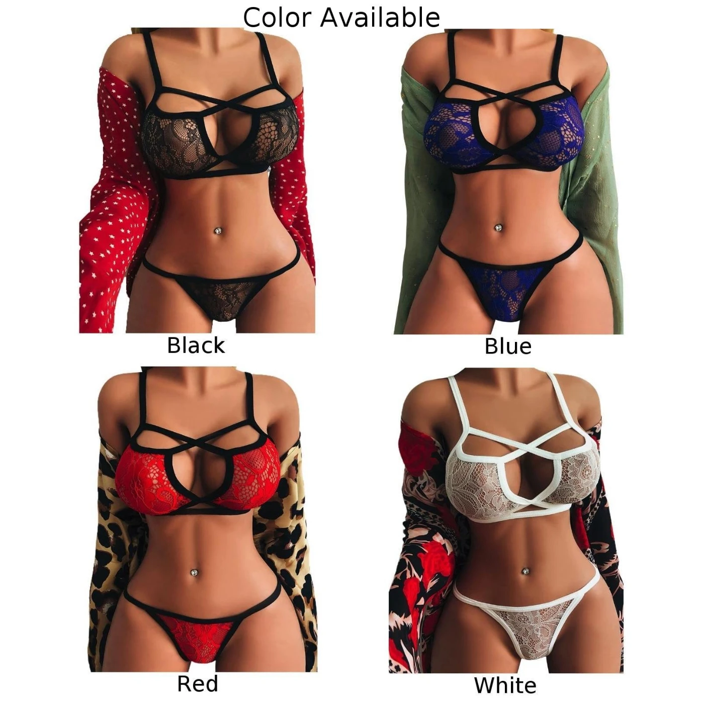 

Women Sexy Lingerie Pajamas Sling Mesh Underwears See-Through Nightwear Breathable Briefs Transparent Lace Underwear Bra Set