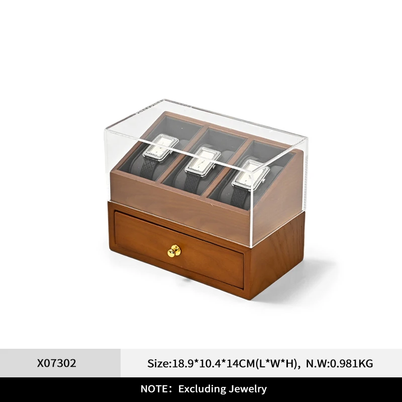 

MISHITU деревянный органайзер для часов, двухслойный органайзер для ювелирных изделий, пыленепроницаемая прозрачная крышка, коробка для хранения ювелирных наручных часов