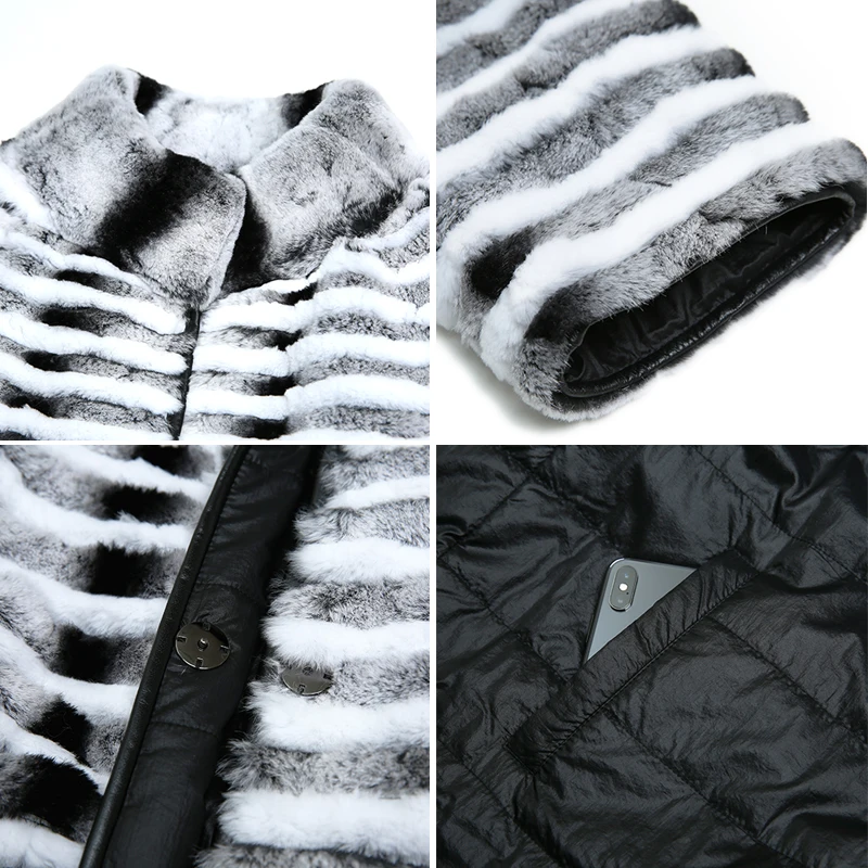 High Quality Rex Rabbit Fur Coat Women With Down 1Two Side To Wear Natural Rex Rabbit Fur Jacket Female Cold-Resistant Warm