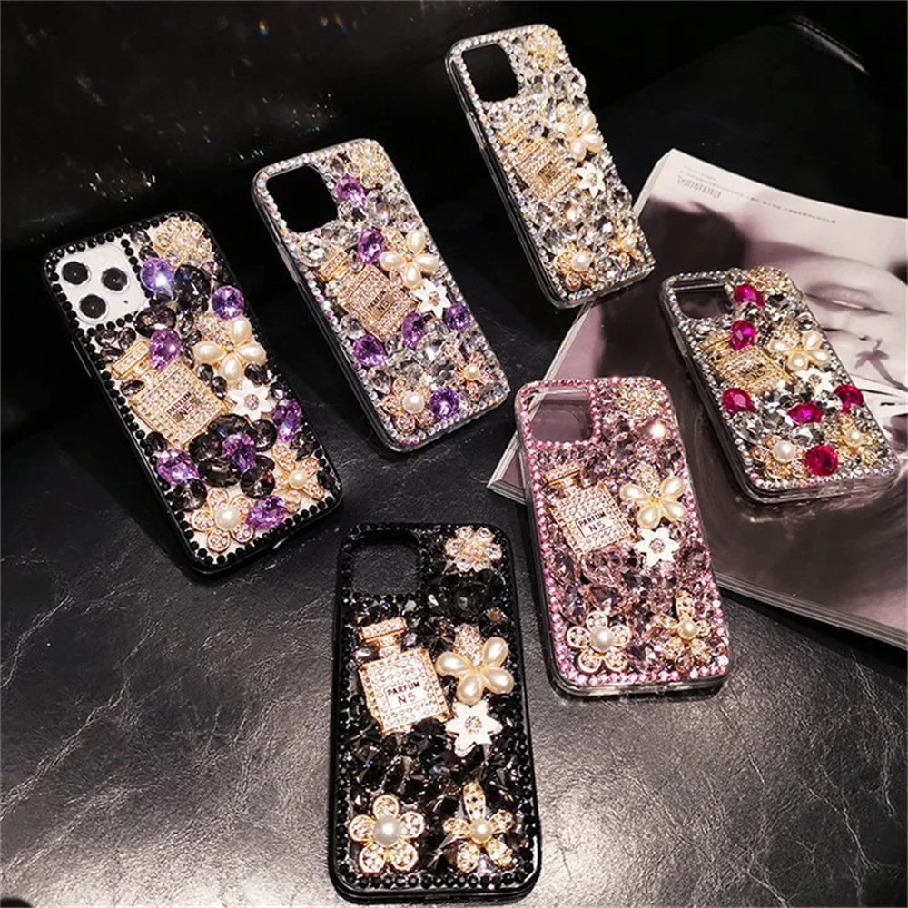 

Full Diamond perfume Bottle Protective Case for Apple 14/13 Phone Case iPhone12Pro Women's Full Silicone Case