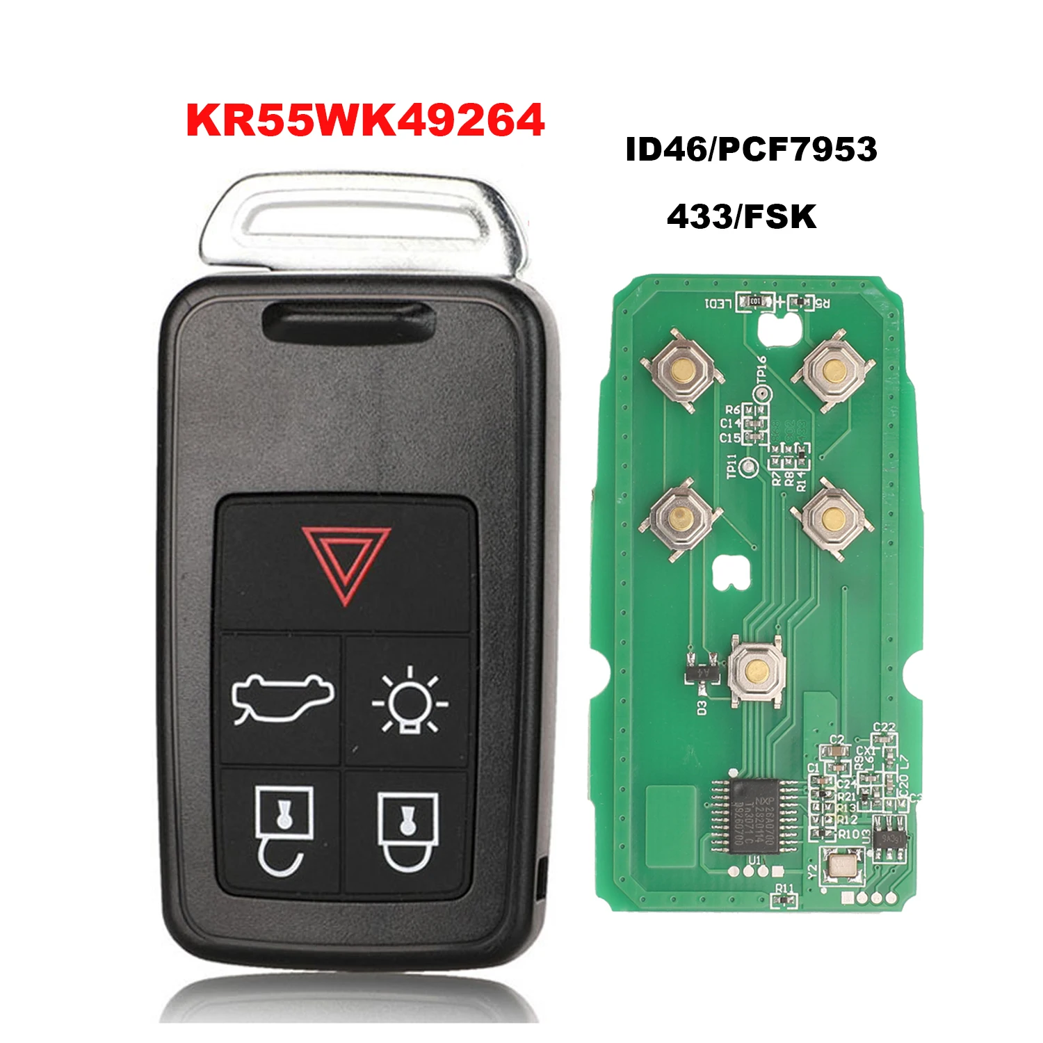 

Jingyuqin 433/868/902 МГц KR55WK49266 Автомобильный дистанционный ключ для VOLVO XC60 XC90 S90 S60 2009-2014 PCF7953 Auto Keyless Go Smart 5WK49224
