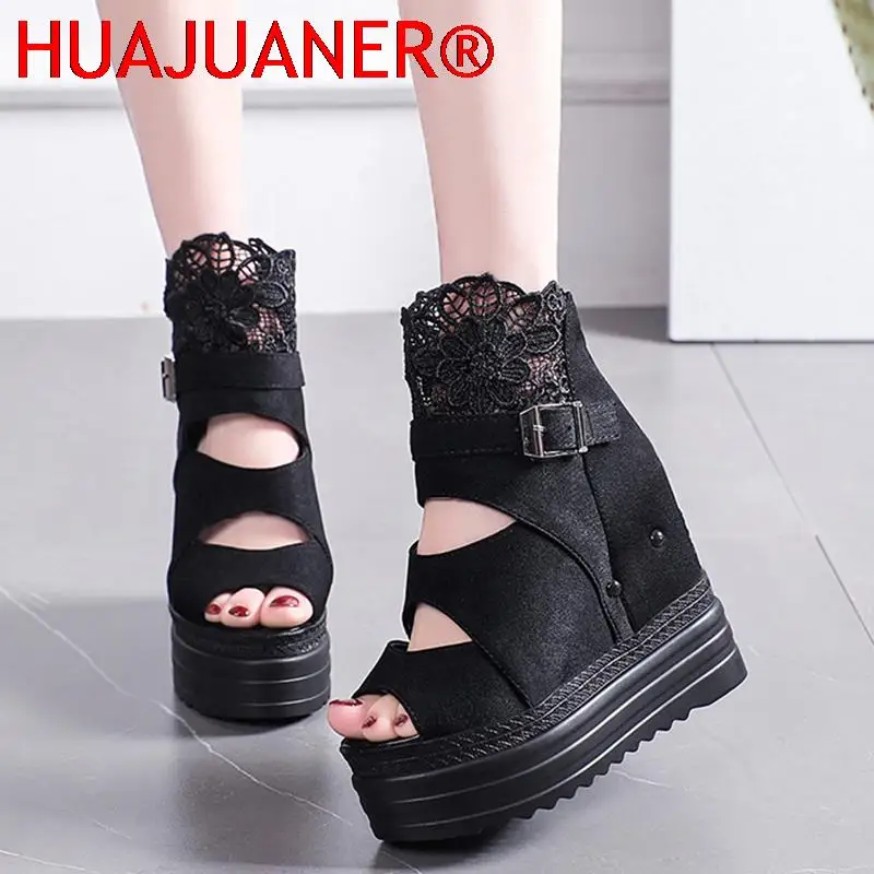 

Женские сандалии-гладиаторы Rimocy, платформа, вышивка, пряжка, открытый носок, скрытая танкетка, увеличивающие рост