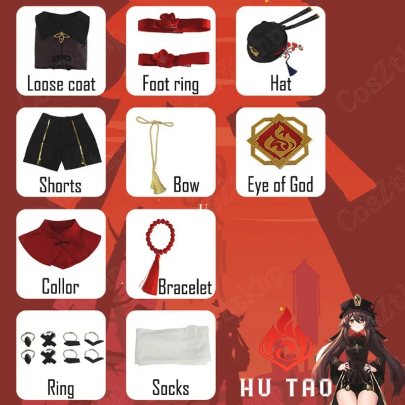 Костюм для косплея Hutao Genshin Impact обувь Униформа парик в китайском стиле костюмы на