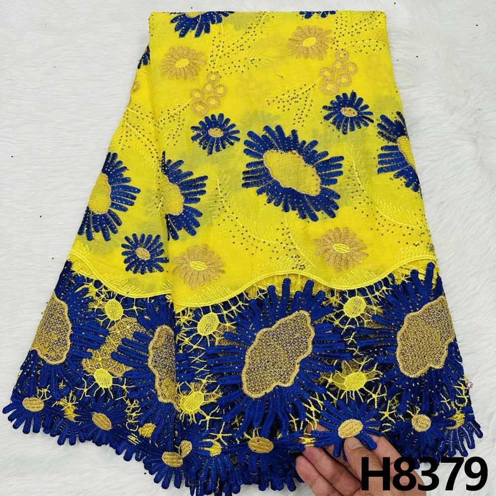 

High quality 2023 African Lace Fabric Cotton fabric Embroidered Swiss lace with rhinestone sewn 5 yards