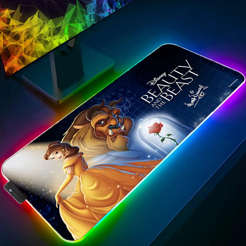 

Красавица и Чудовище Аниме Коврик для клавиатуры геймерский ковер светодиодная игровая Резина XXL компьютерный коврик для мыши Коврик для н...