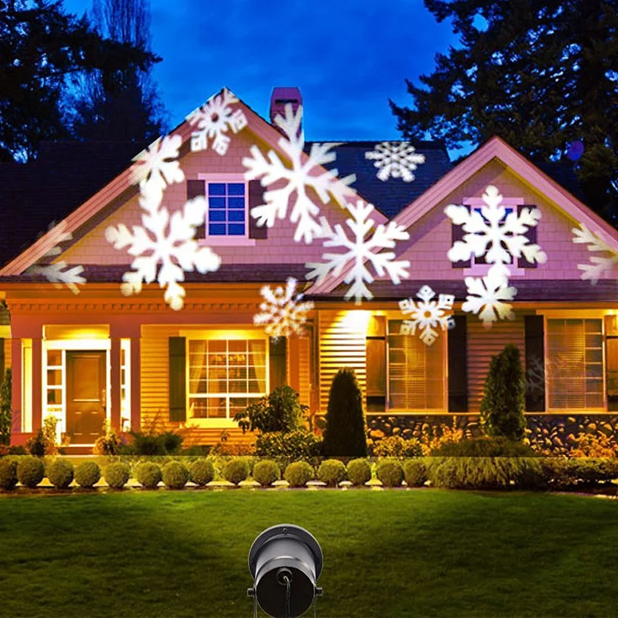 

Christmas Snowflake Projector Lights Outdoor IP65 Waterproof LED Snowflakes Projection Lamp for Garden Xmas Holiday Party Decor