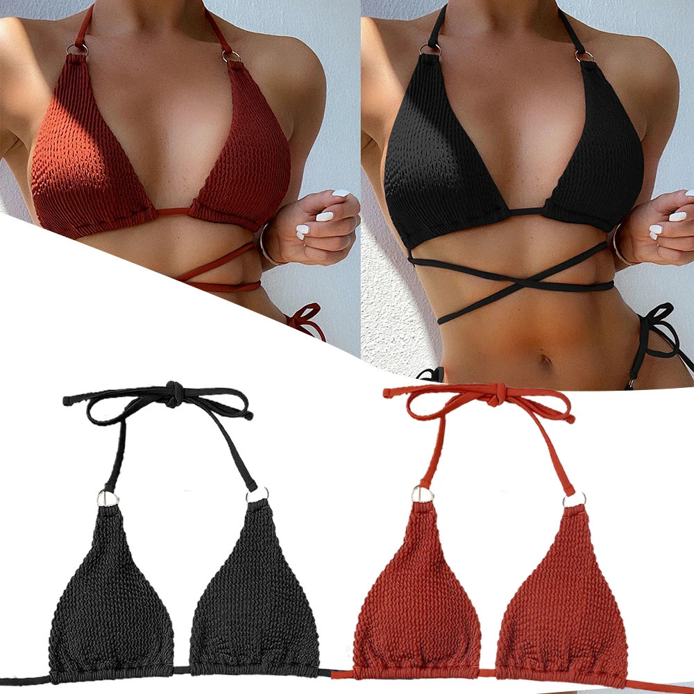 

Two Piece Women's Swimsuit Sexy Tie Bikini Thong Solid Color Summer Bathing Suit Thin Underwear for Swimming Pool Beach XR-Hot
