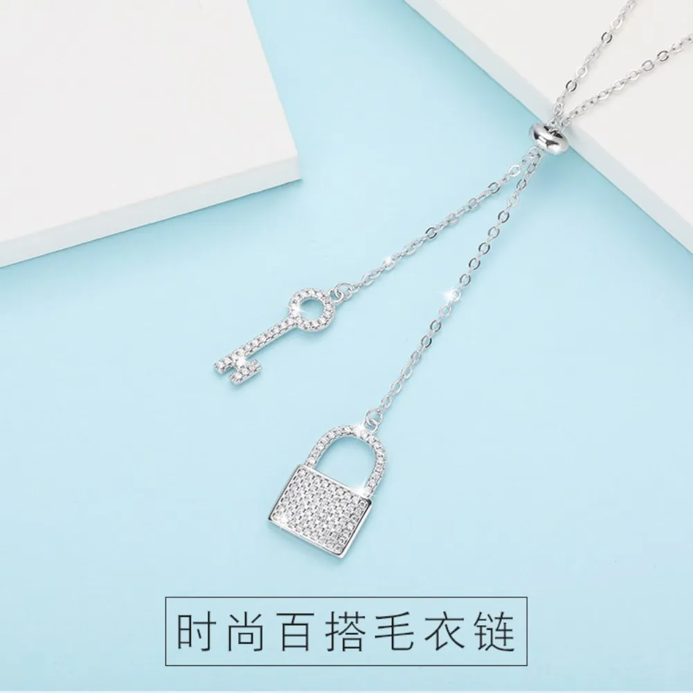 

Sterling Silver Necklace Fashion Simple Silver Necklace Pendant Key Type Women's Collarbone Chain Sterling Silver Sweater Chain