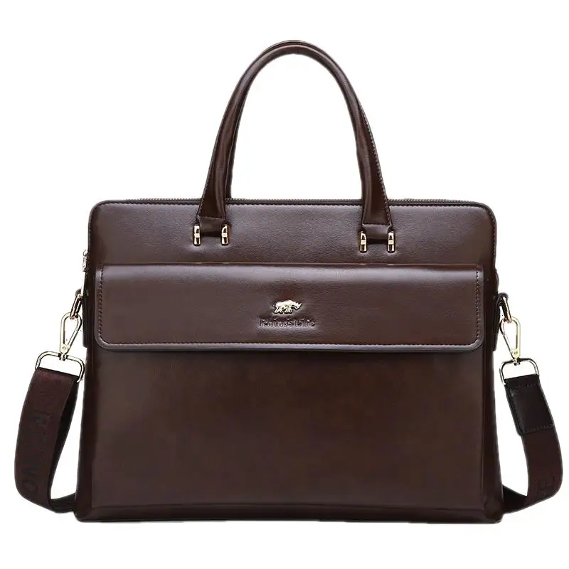 Business Genuine Leather Men's Briefcase High Capacity Handbag Luxury Leather Shoulder Messenger Bag Male Casual Laptop Bag