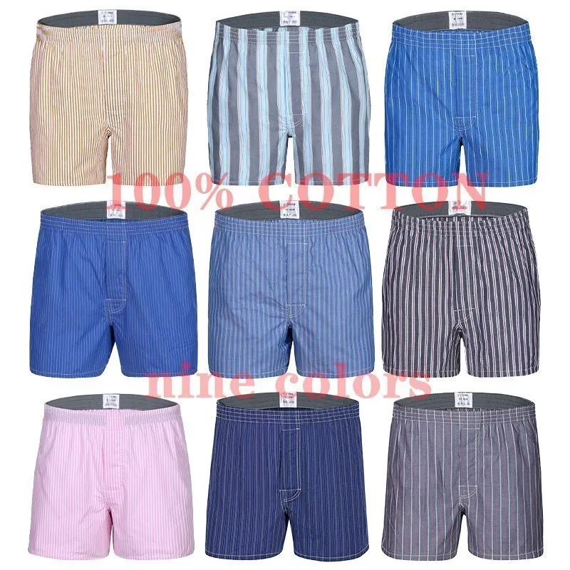 

Mens Underwear Boxers Male Shorts Stripe Cotton Sleep Underpants High Quality Brands Loose Comfortable Homewear Man Panties
