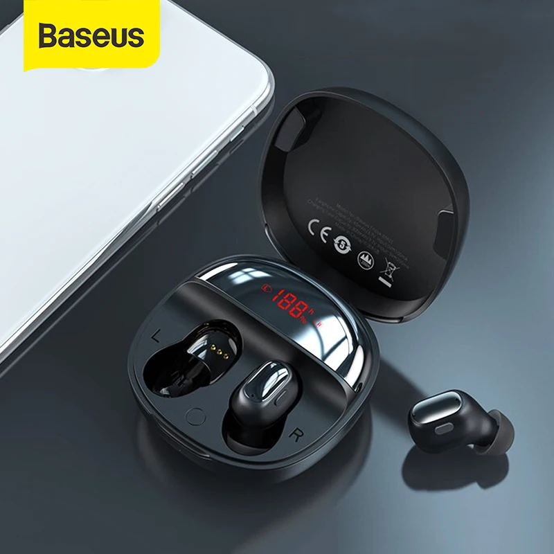 Baseus TWS Bluetooth Earphone WM01 Plus Wireless Earphone Bluetooth 5.0 Sports Waterproof Headsets with Battery LED Display