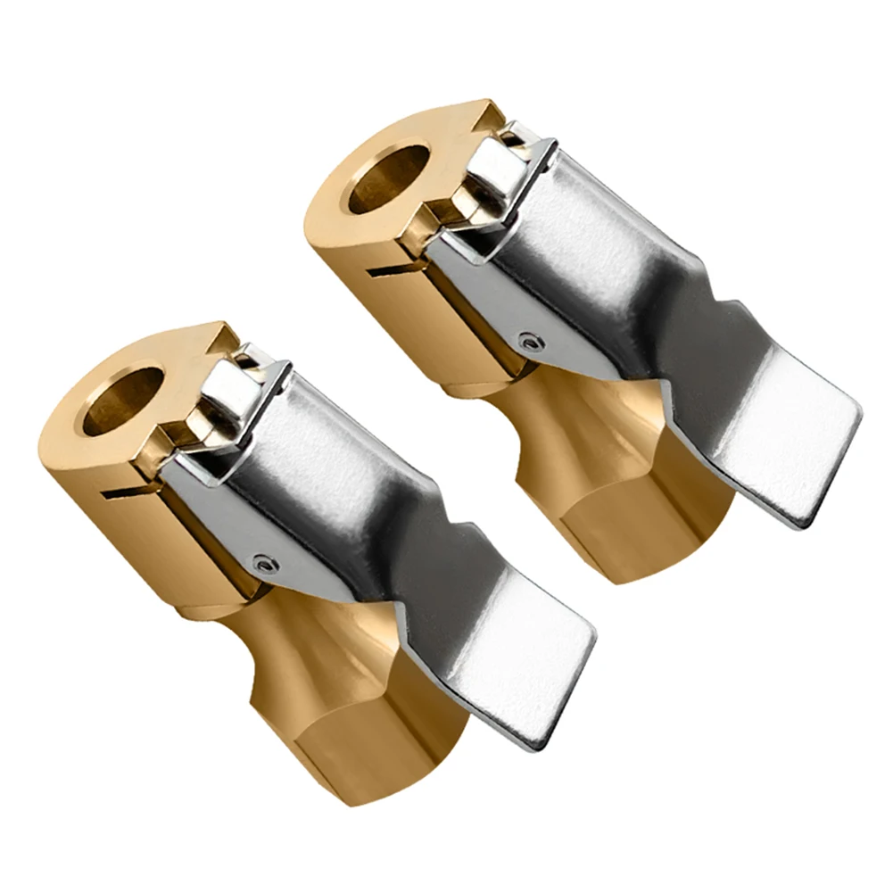 

2Pcs Golden Tire Inflatable Chuck Straight Brass Open Flow Air Lock-On Clip 1/4\" NPT For Ordinary Car 8V1 Valve