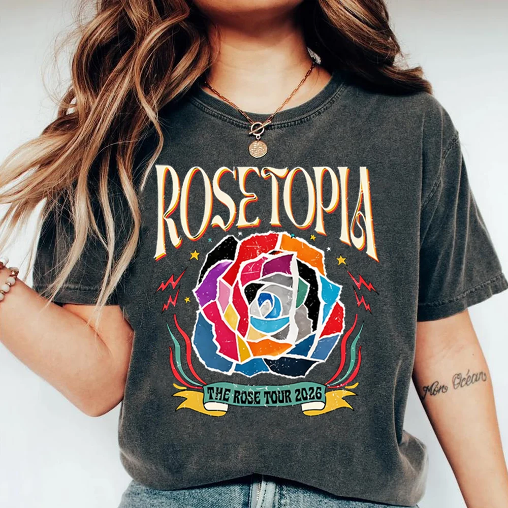 Фото Футболка The Rose Rosetopia 2026 World Tour, ретро-футболка The Rose, модная футболка K-pop группы, футболка с коротким рукавом Woosung Taegyeom №1