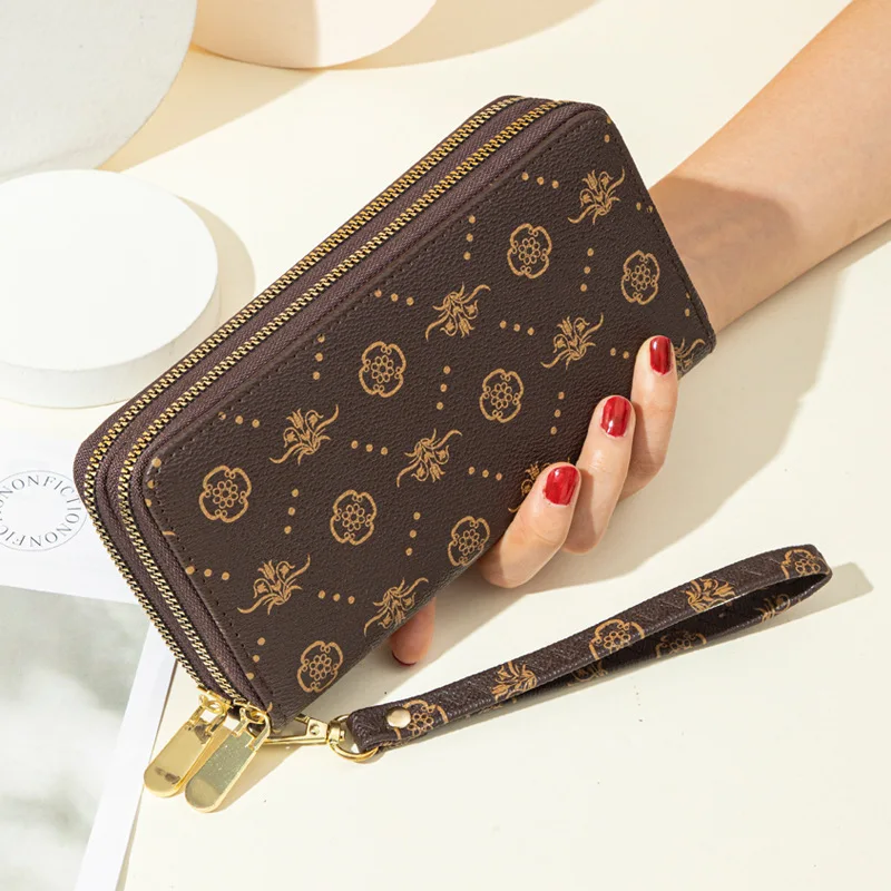 

Double Zipper Clutch Bag 2022 New Printed Wallet Women's Long European Large-capacity Double-layer Purse Mobile Phone Bag