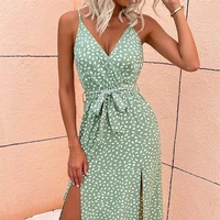 elegant deep v neck backless lace up party dress summer green women sexy dresses a line strap printed beach sundress vestidos