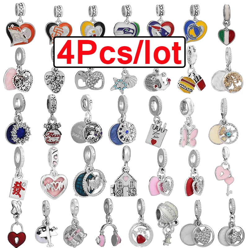 

Шармы из серебра 925 пробы с цветными бусинами, 4 шт./лот