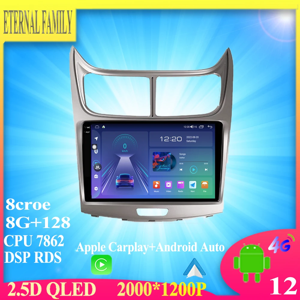 

QLED Android 12 Carplay Автомагнитола для Chevrolet Sail 2009 - 2013 мультимедийный видеоплеер GPS навигация DSP BT WIFI IPS