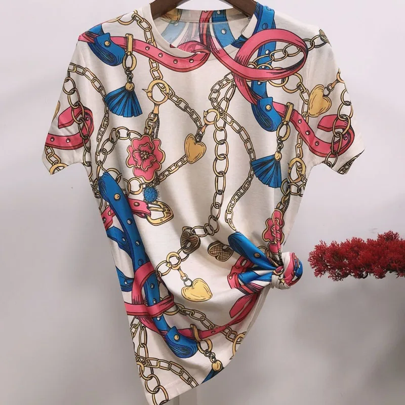 

Женская футболка, роскошные топы с принтом, футболка, Топы с коротким рукавом, летние новые женские футболки, повседневная футболка в стиле Харадзюку, женская одежда