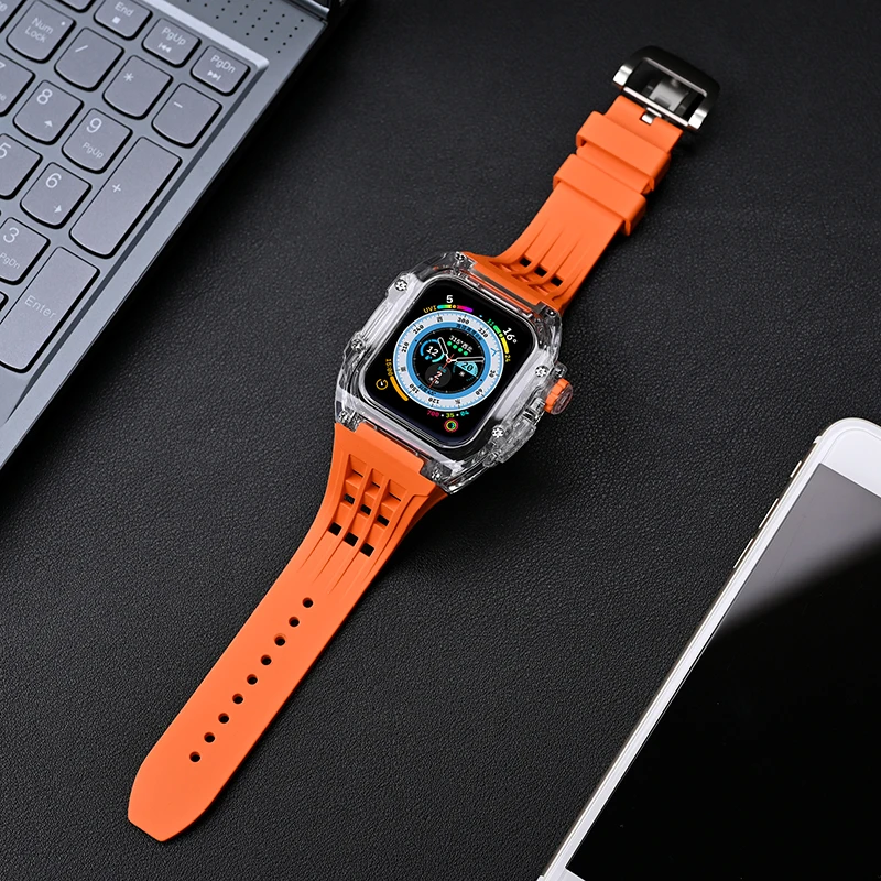 Luxury Glacier Transparent Modification Kit for Apple Watch Case Ultra 49mm 8 7 6 SE 5 4 45mm 44mm Rubber Band IWatch Series 8
