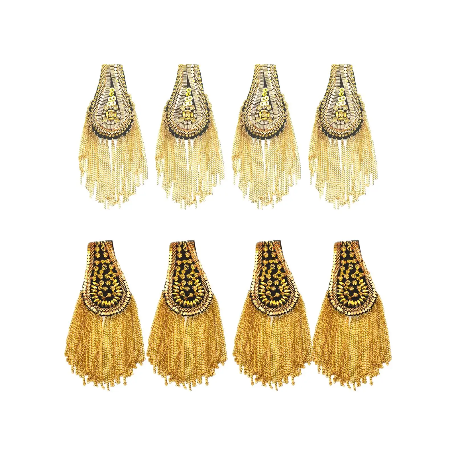 

4 Pieces Metal Tassel Link Chain Epaulet Uniform Decor Role Play Women Men Stylish for Banquets Festival Proms Wedding Party