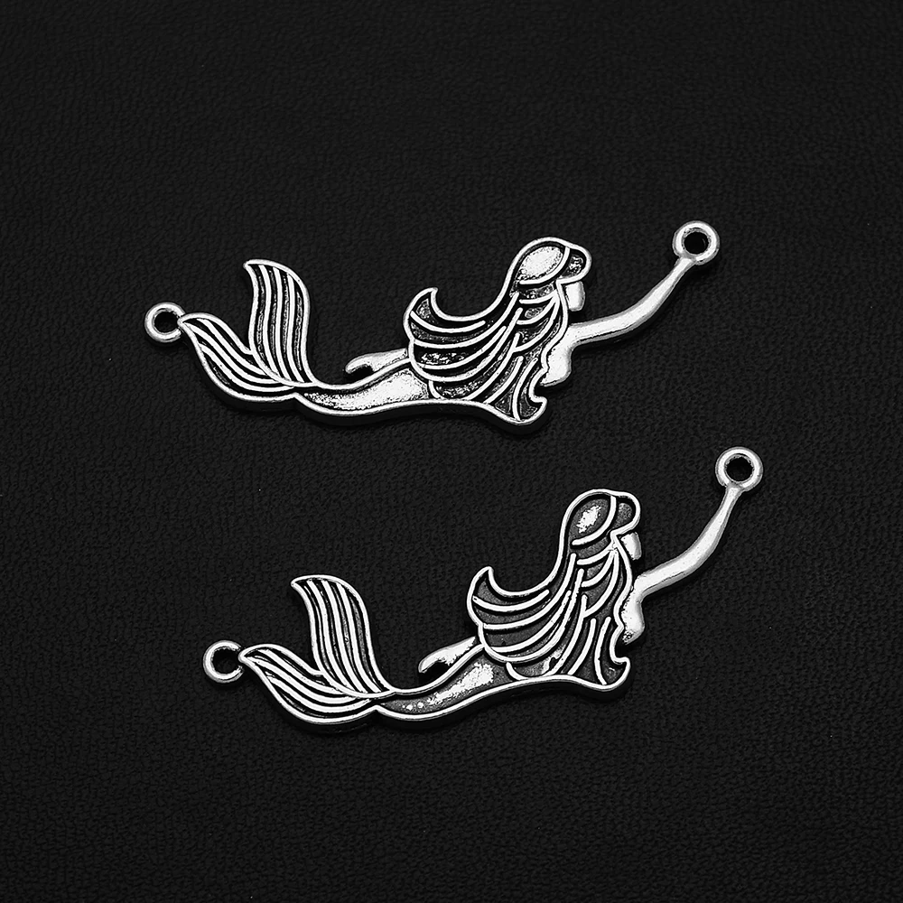

5pcs/Lots 45x17mm Antique Silver Plated Mermaid Connectors Charms Sea Life Animals Pendant For Diy Jewelery Accessories Crafts