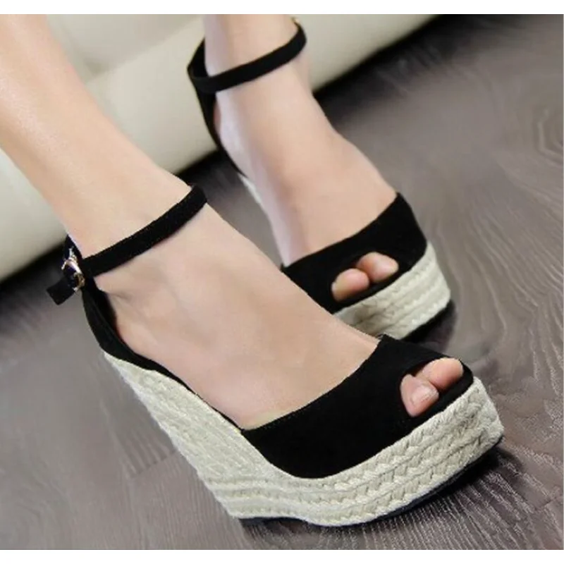 

Сандалии женские из денима с открытым носком, на танкетке, 10,5 см