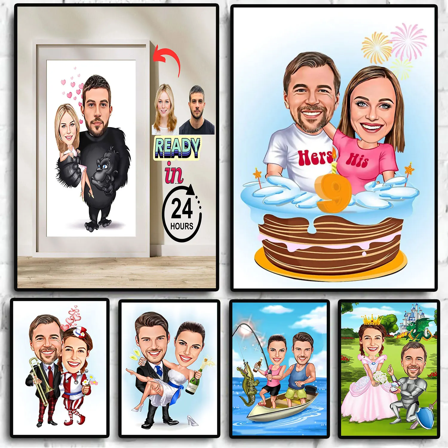 Персонализированный мультяшный портрет для влюбленных 5D картина из