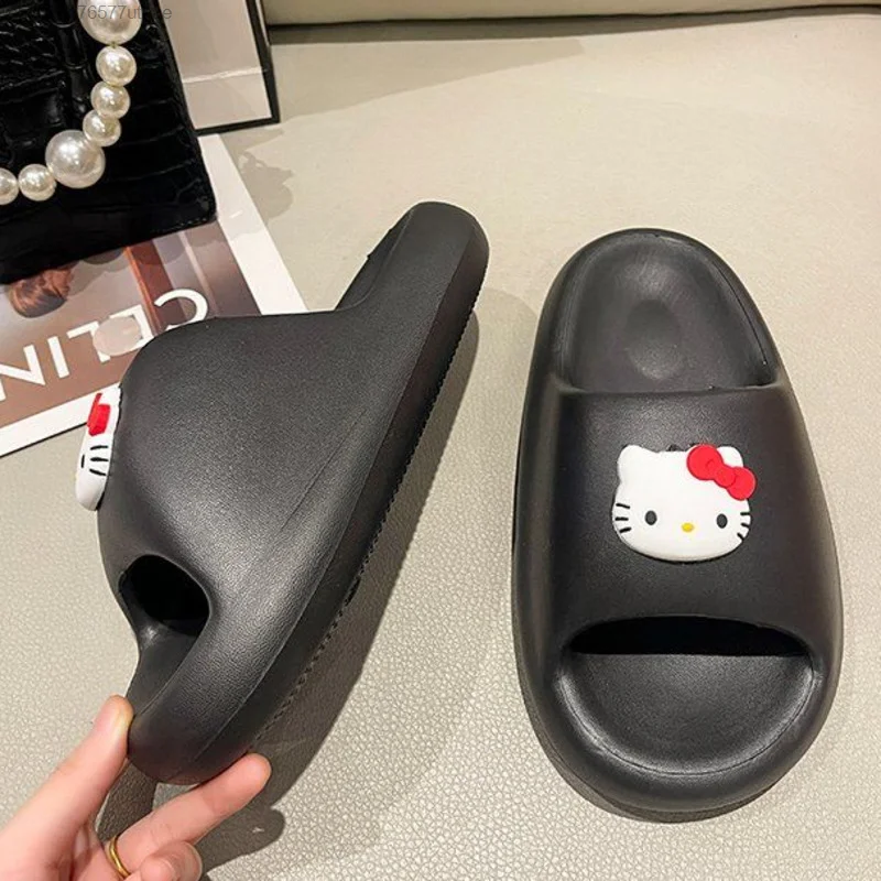 Sanrio Hello Kitty Flat Sole Home Slippers For Women Summer 2023 New Y2k Korean Anti-skid Thick Flat Sole Casual Sandals Shoes