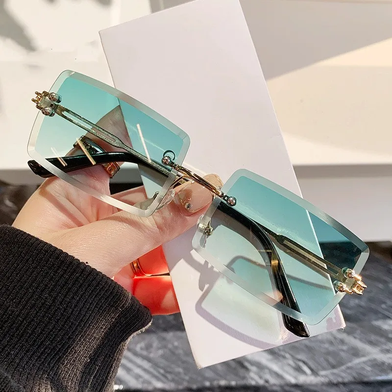 

Luxury Women's Gradient Sunglasses New Trend Ocean Lens Rimless Sunproof Eyewear Fashion Vintage Outdoor UV400 Shades Goggles