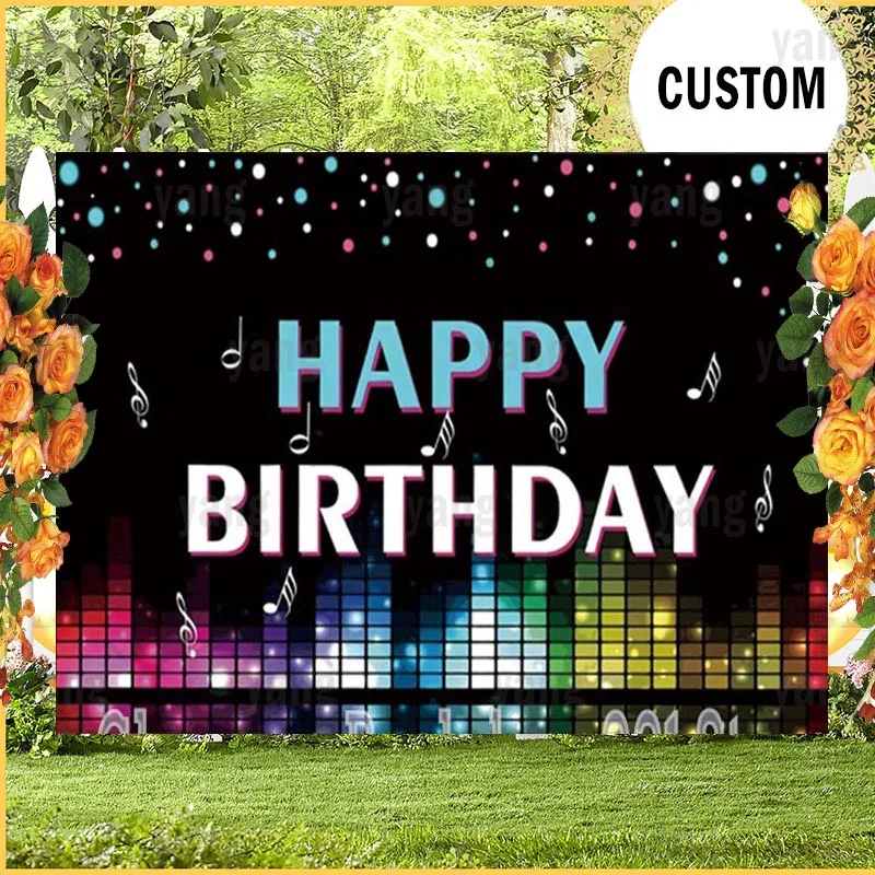 

Music Stage Backdrop Disco Musical Note Happy Birthday Party Photography Background Photo Studio Decor Banner
