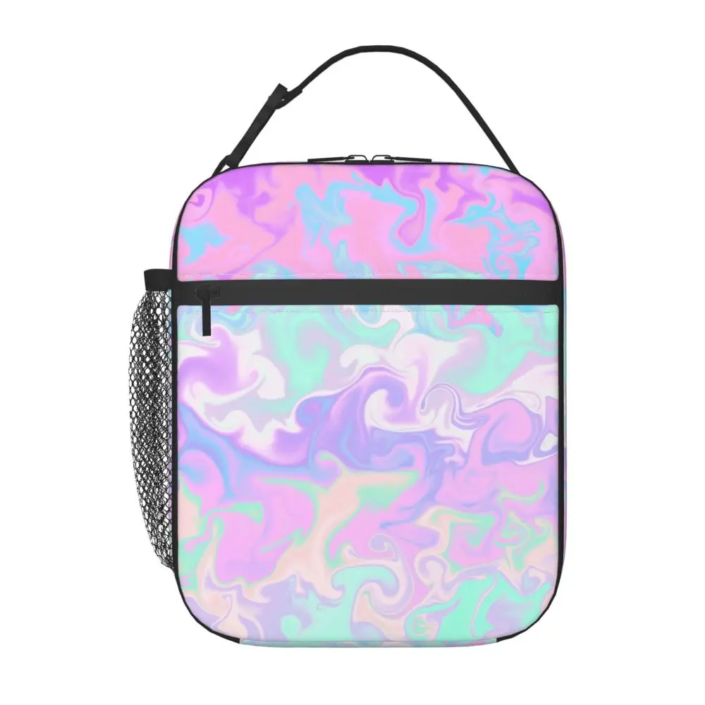

Holographic Pastel Tie Dye Pattern Insulated Lunch Bag for Women Waterproof Thermal Cooler Bento Box Beach Camping Travel