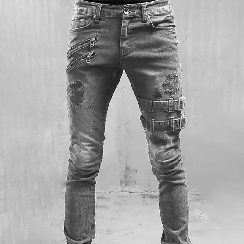 Spring Summer Boyfriend Jeans Streetwear Fashion Tight Jeans Straight Men's Mid Waist Men Designer Jeans for Men