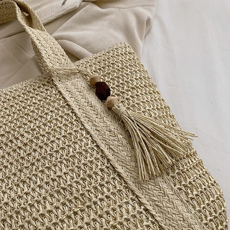 High Capacity Large Summer Beach Straw Bags Tassels Simple Luxury Brand Fashion Travel Ladies Shoulder Handbags Top Handle Totes