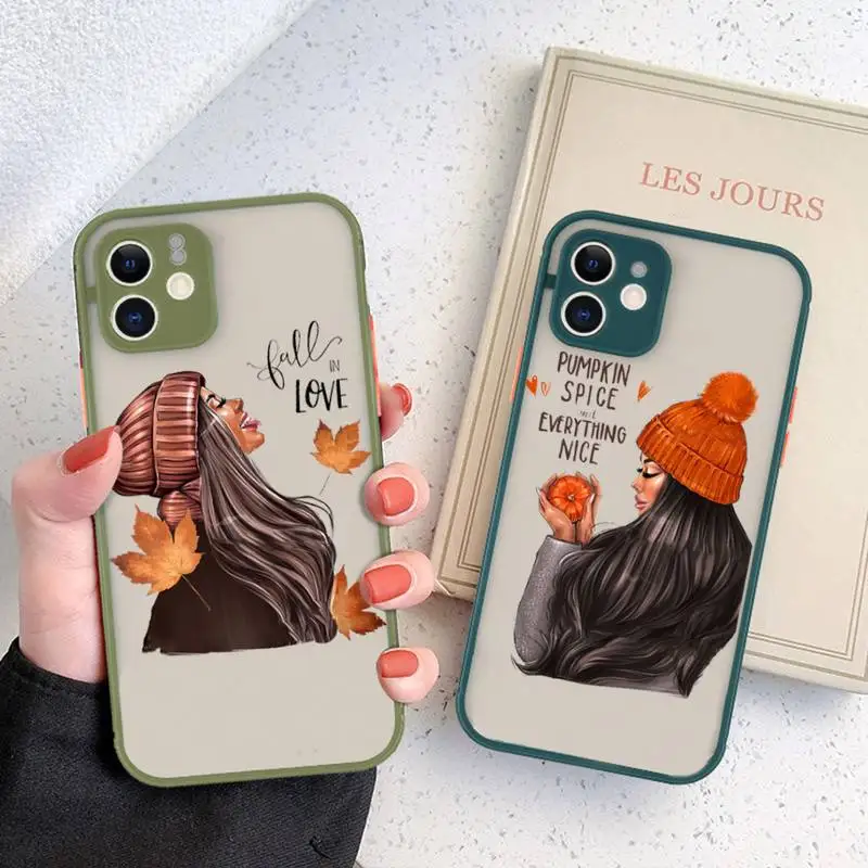 

autumn pumpkin girl fall maple leaf Phone Case matte transparent For iphone 11 12 13 6 s 7 8 plus mini x xs xr pro max cover
