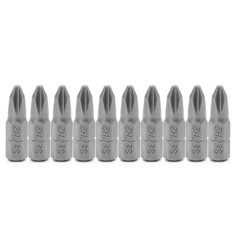 

10 Pcs S2 Steel Screwdriver Bits 25mm Hex Shank Torque PH2 Antislip Magnetic