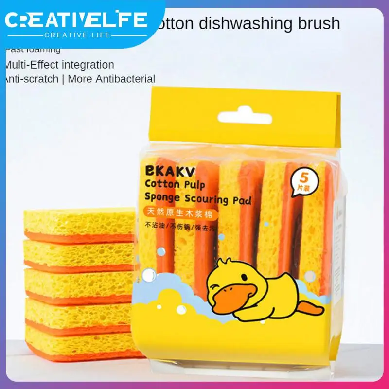 

Oil Absorbing Sponge Wipe Cartoon Dishcloth Portable Creative Dishwashing Cloth Kitchen Tools Household 5pcs Cleaning Supplies