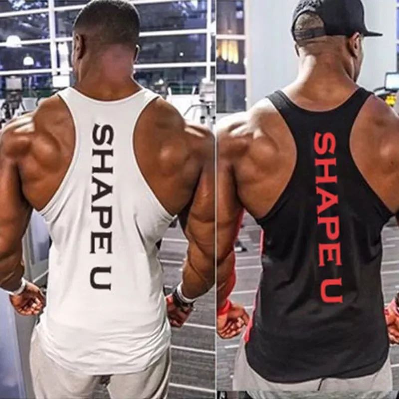 

Fashion Men Tank Top Solid Gym Stringer Muscle Vest Top Bodybuilding Fitness Singlets Tees Sport Clothing
