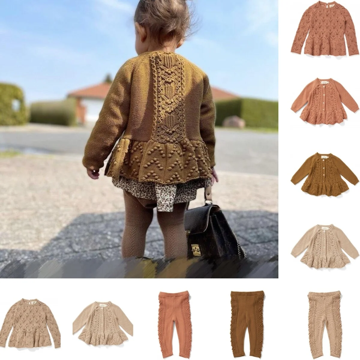 

Kids 2021 Girls Autumn and Winter Knitted Cardigan Sweater Knitted Pants Set