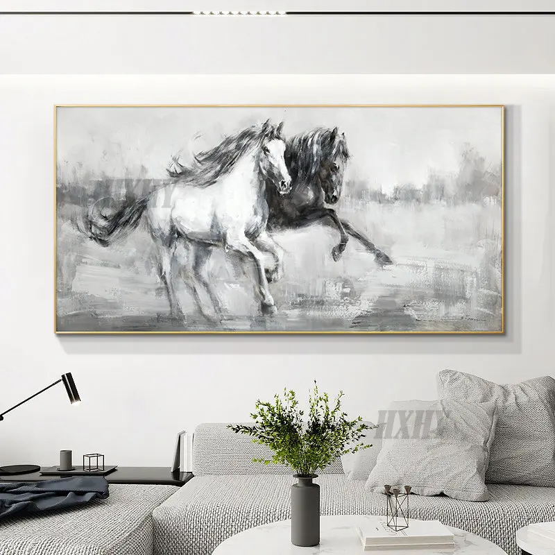 

Double Running Horses Handmade Oil Painting Canvas Paintings Wall Art Hand Painted Animals Painting Abstract Modern Home Decor