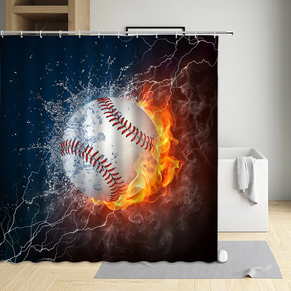 

Ice Fire Shower Curtain 3D Print Modern Eco-Friendly Fabric Polyester Waterproof Cloth Curtain Bathtub Decor Bath With Hooks