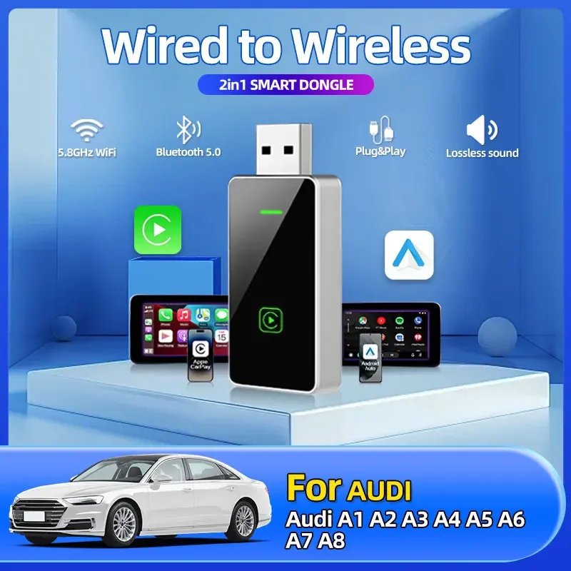 Новый модный беспроводной адаптер Carplay Android Auto Беспроводной 2в1 Автомобильные