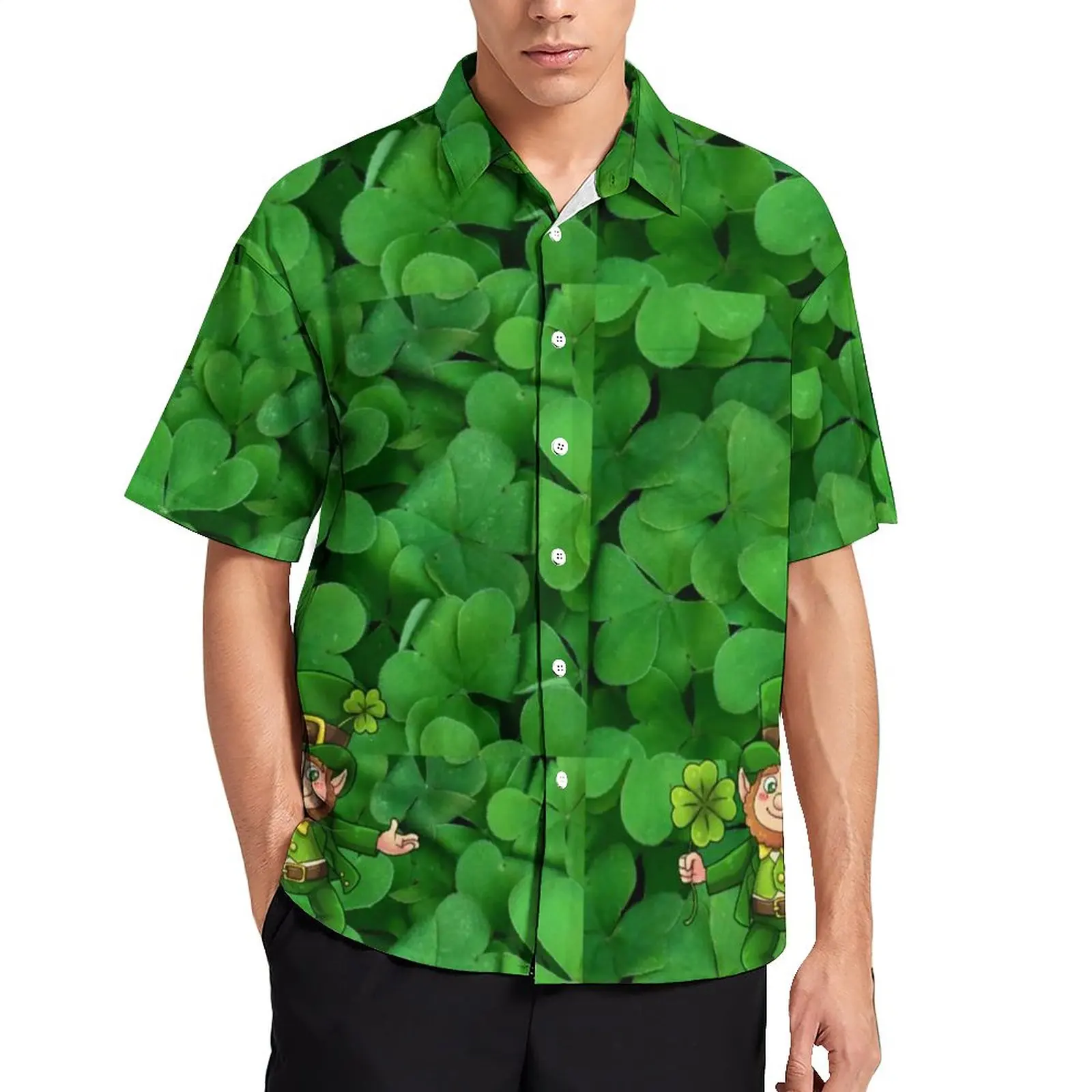 

St Patricks Day Casual Shirt Saint Patrick Leprechaun Shamrock Beach Loose Shirt Hawaiian Vintage Blouses Design Oversized Tops