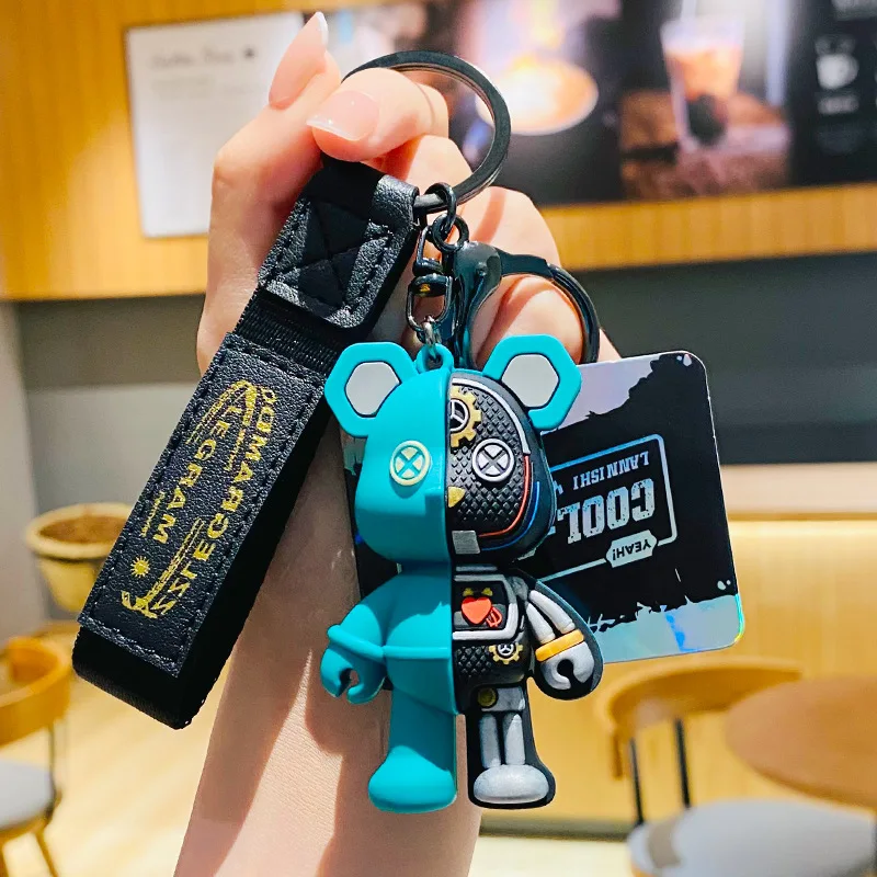 

Cartoon Funny Half Skull Body robot Mechanical Bear Keychain Fashion Punk Animal Keyring Car Bag Pendant Key Chains Couple Gift