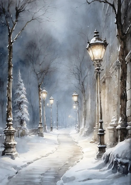 

Классическая зимняя деревня на холсте