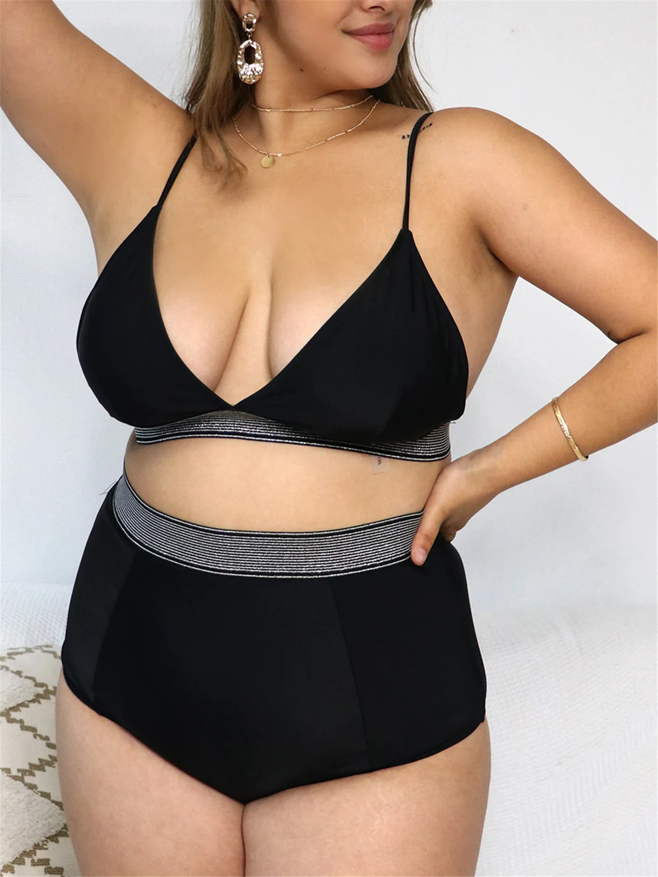 

Women Swimsuits Large Size High Waist Bikinis Solid Backless Swimwear Beach Pool Party Bathing Suits Ladies Swimming Wear XXXL