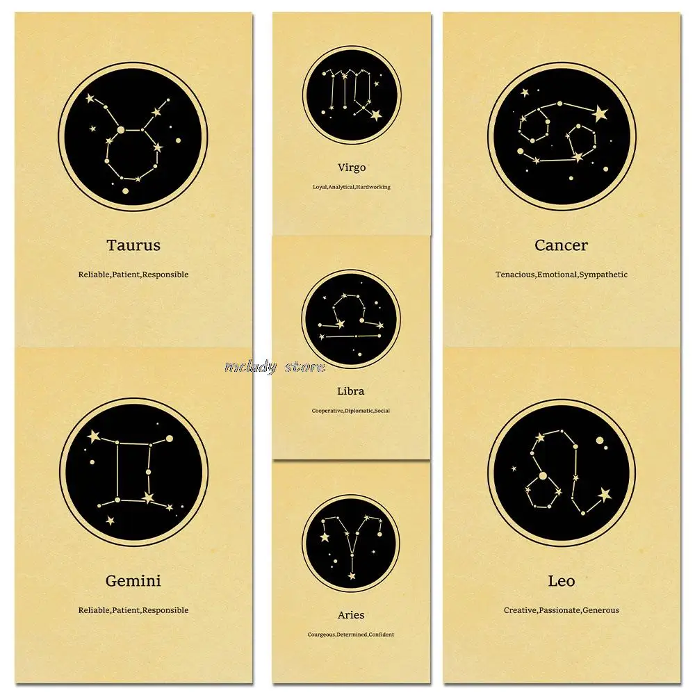 

Retro Poster Minimalist Twelve Constellation Animal Poster Wall Art Canvas Print Zodiac Astrology Sign Painting Home Decor