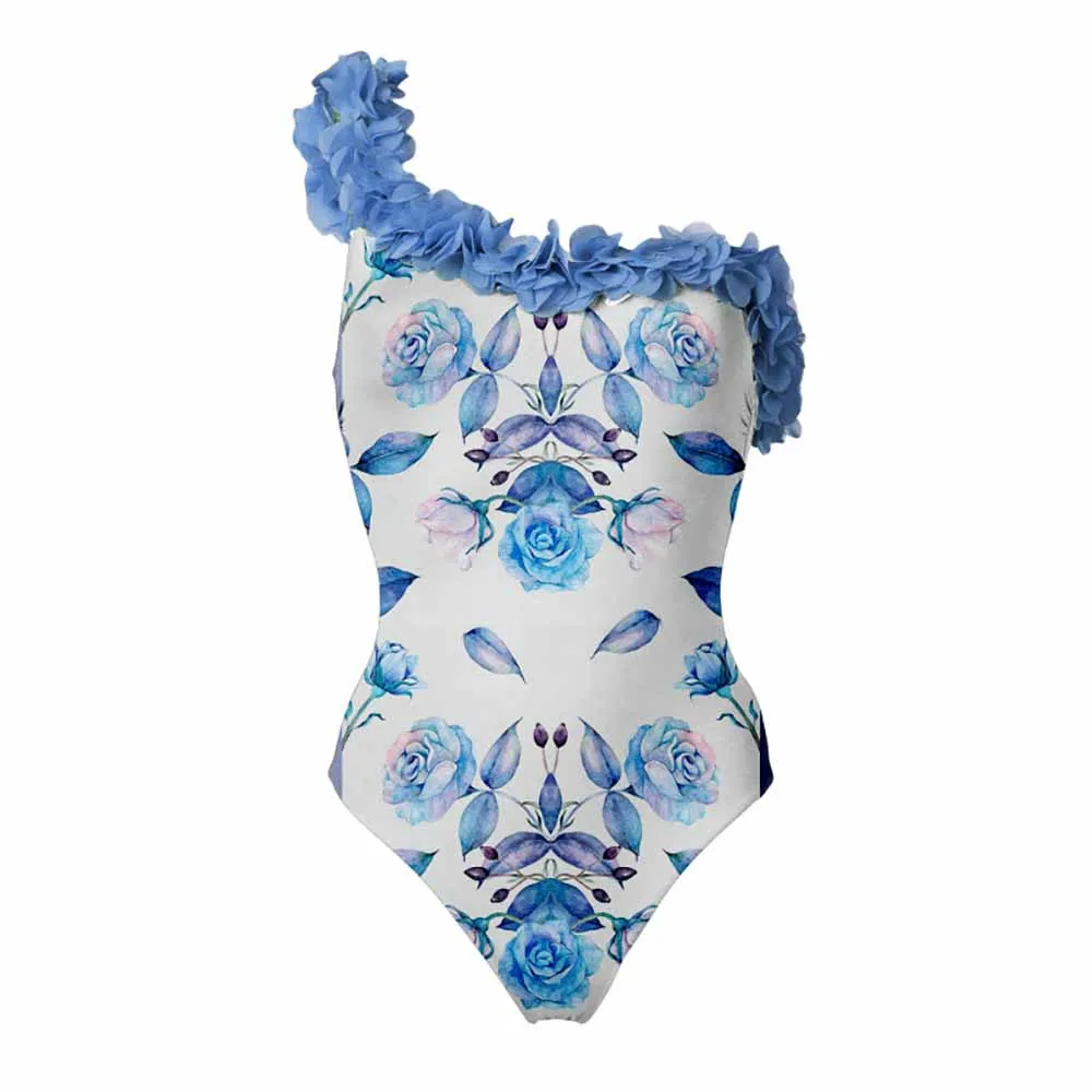 

Printed Petal Trim One Piece Swimsuits and Cover-Ups Women's Fitness Suit Elegance Luxury Sexy Fashion Minimalism